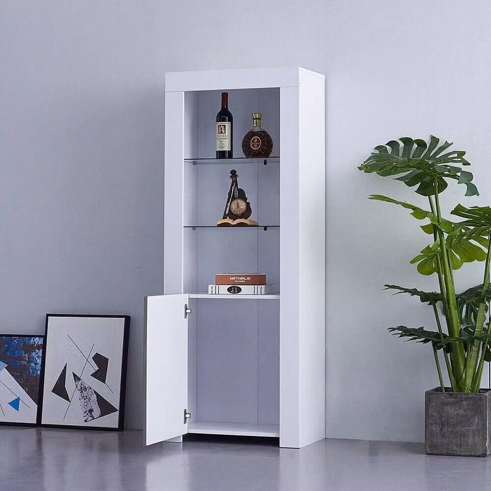 FORGEVIO Modern White Matt Sideboard Cabinet with Glass Doors, Internal Shelves and Integrated Lighting – 2