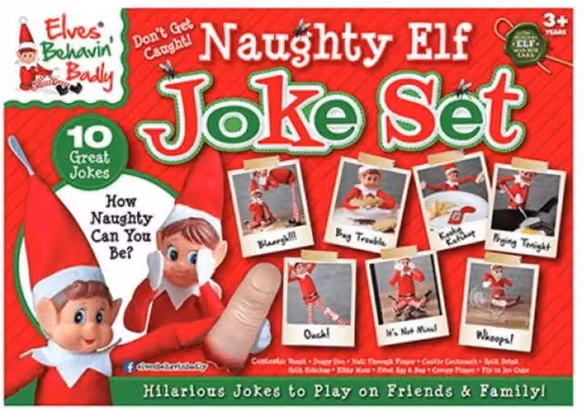KDMD Deluxe Naughty Elf Box of Jokes in Red with Assorted Designs