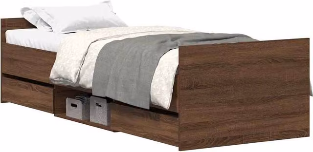 Berkfield Home Small Single Bed Frame with Headboard and Footboard in Brown Oak