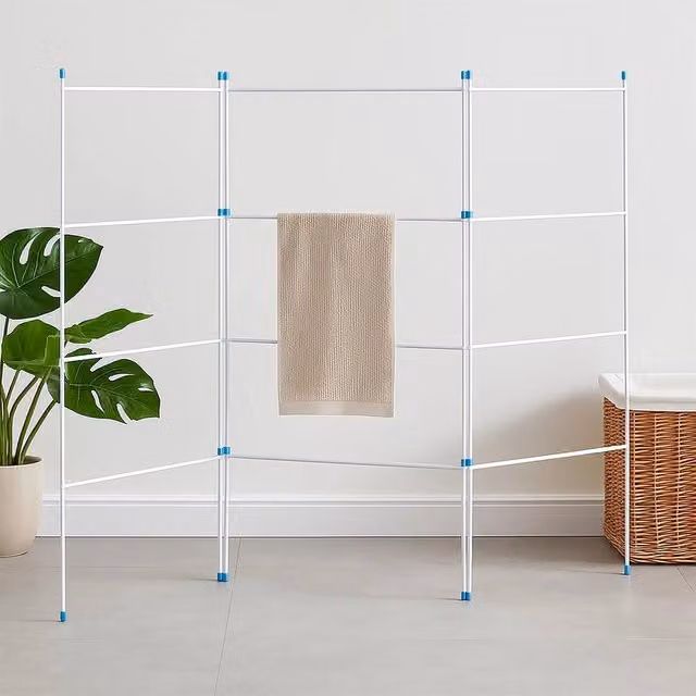 FORGEVIO 3 Section Folding Aluminium Laundry Drying Rack and Hanger Rail in White