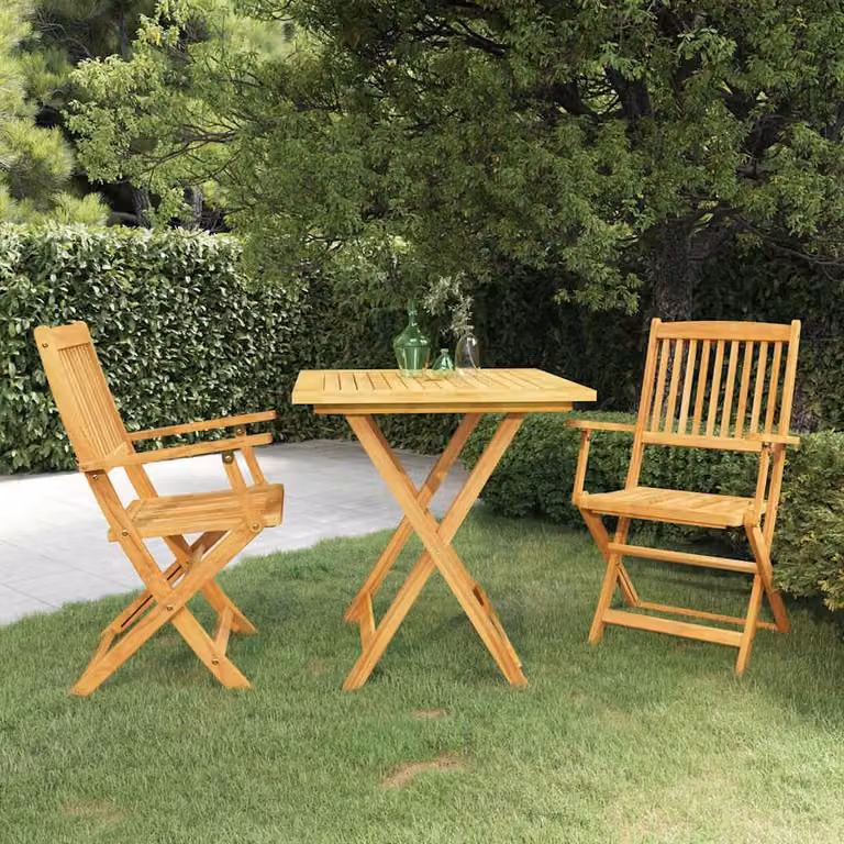 Berkfield Home 3 Piece Folding Garden Dining Set in Brown Solid Oiled Acacia Wood