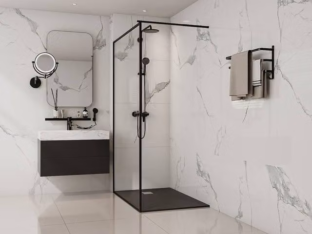 Vente-unique Resin Rectangular Shower Tray in Black, W/D: 120 x 80 cm – 1