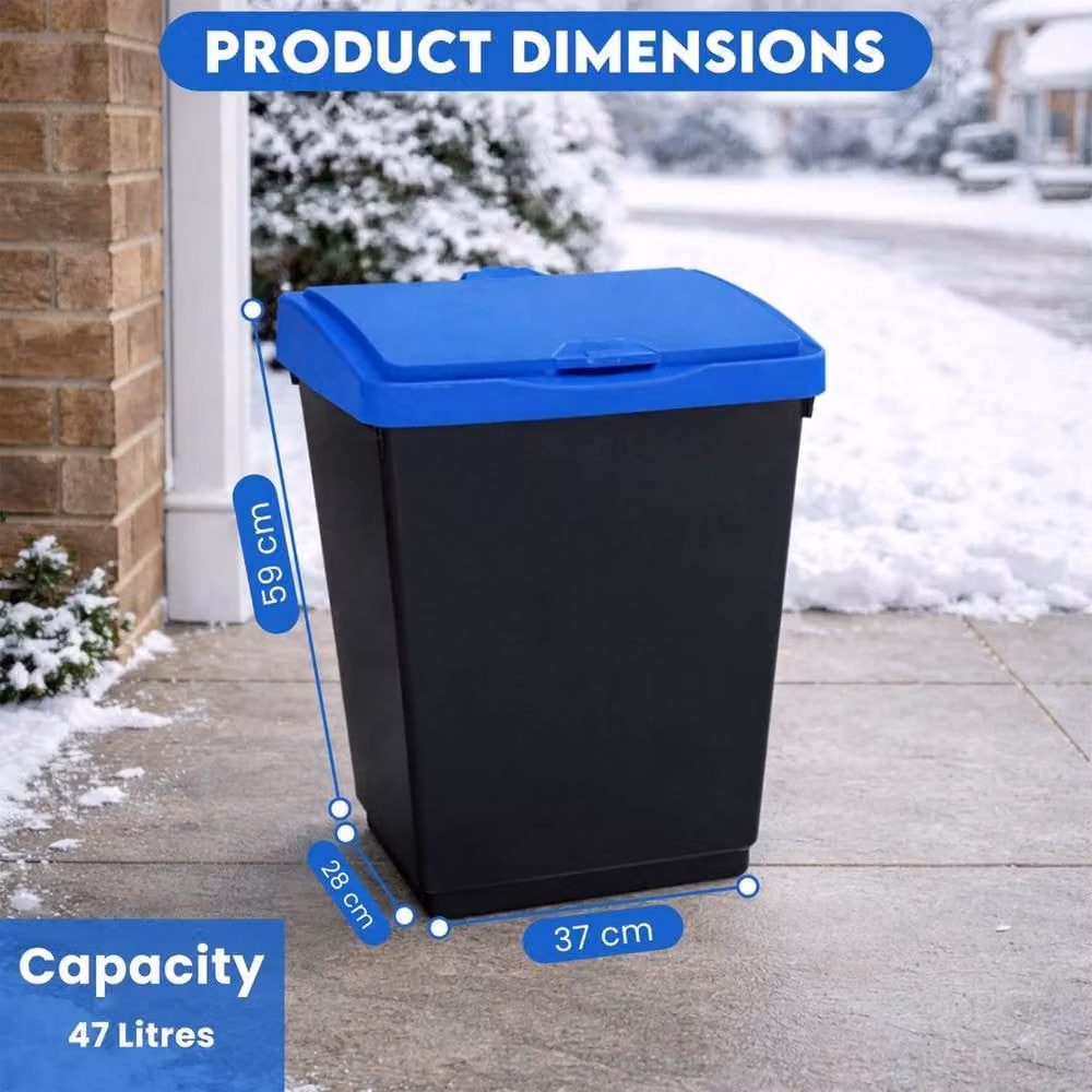 EONLION 47L Black Plastic Dust Waste Bin with Flip Lid – 1
