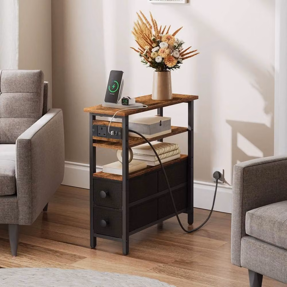 FORGEVIO Rustic Brown Side Table, W: 40 cm, D: 18 cm, H: 60 cm – 3
