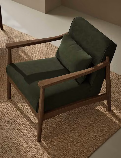 Gallery Direct Sherwood Mid-Century Dark Green Velvet Accent Chair with Dark Oak Solid Wood Frame