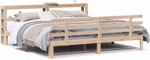 Berkfield Home Super King Bed Frame with Headboard and Side Compartments in Natural Pine Wood, 180 x 200 cm – 1