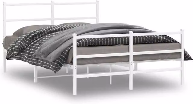 Berkfield Home Metal Bed Frame with Footboard in White, W/D/H: 135 x 190 cm