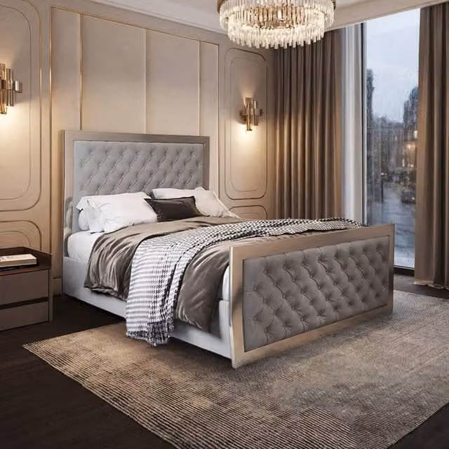 Casani Latimer Super King Upholstered Velvet Bed Frame in Grey and Black – 1