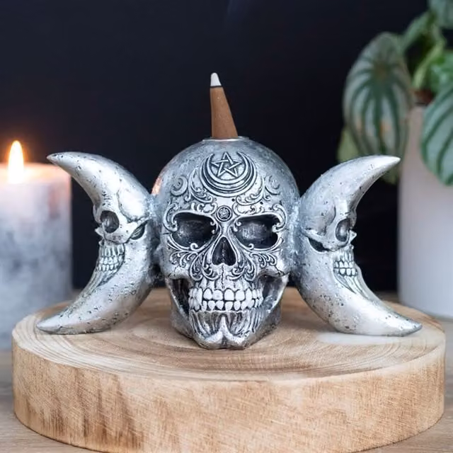 Alchemy Gothic Dark Goddess Backflow Incense Burner in Silver Metal