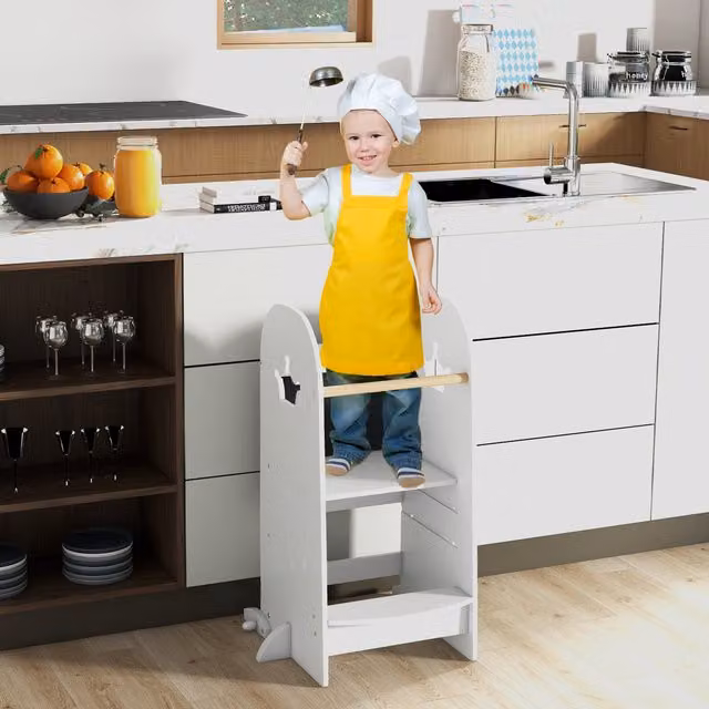 COSTWAY Multi-purpose Kids Kitchen Tower in White