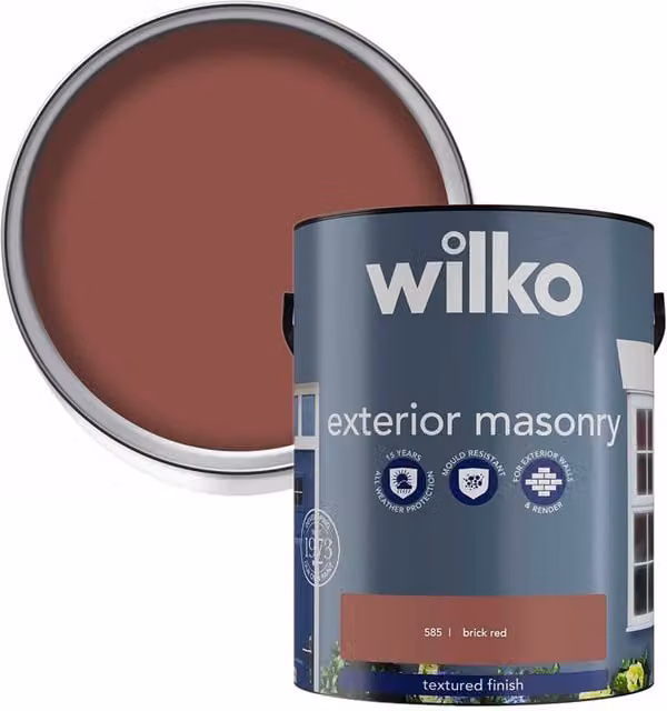 wilko Textured Finish Exterior Masonry Paint, Mould Resistant, Red, 5 l