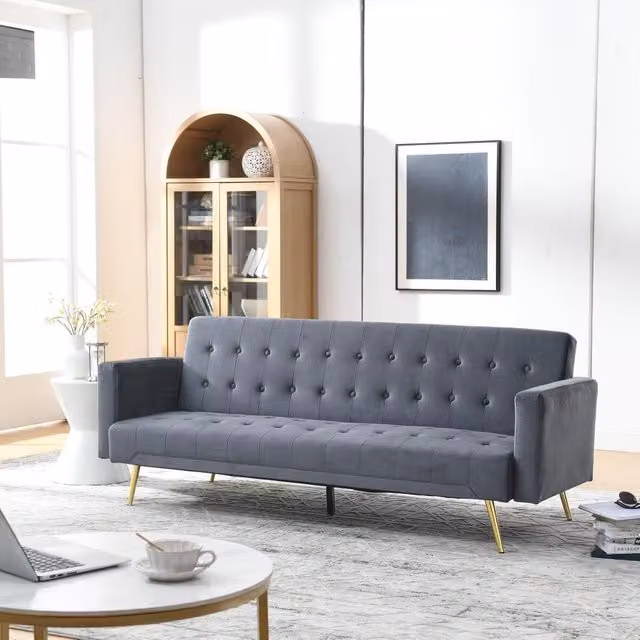 Outdoor Living Olivia 3 Seater Grey Velvet Click Clack Sofa Bed
