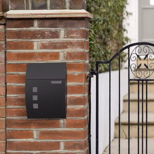 SONGMICS Lockable Wall Mounted Steel Letterbox in Black W/D/H: 32 x 10 x 45 cm – 1
