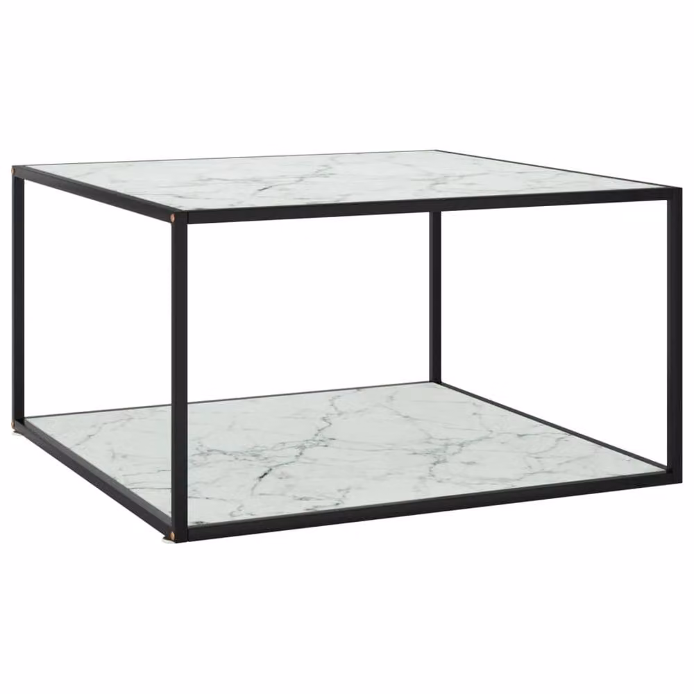 Berkfield Home Modern Square Coffee Table in Black and White Marble Glass, W/D/H: 90 x 90 x 50 cm – 2