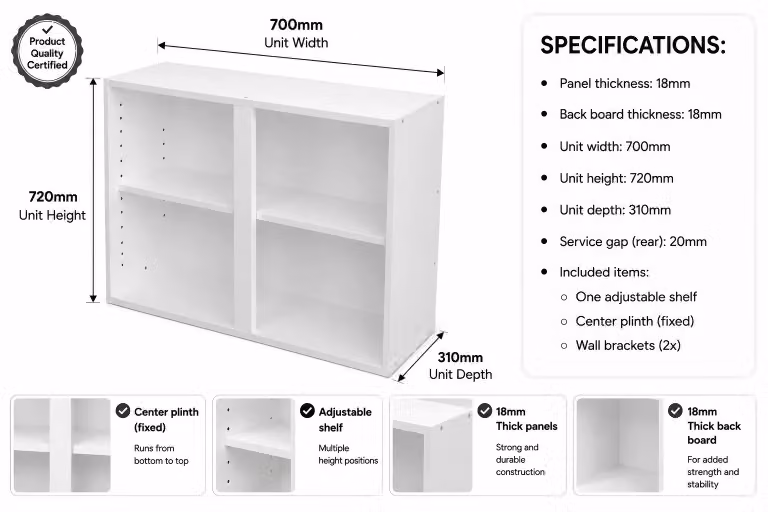 Cheap Furniture Warehouse White Matt Kitchen Wall Unit Cabinet Carcass W/H: 70.0 x 31.8 cm