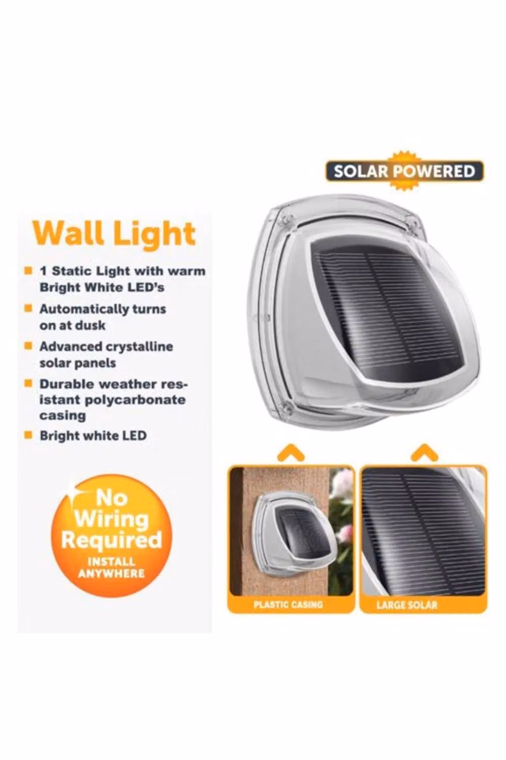 KDMD 2 Pack Solar Powered LED Outdoor Wall Lights in Light Grey for Garden, Terrace and Stairs – 2