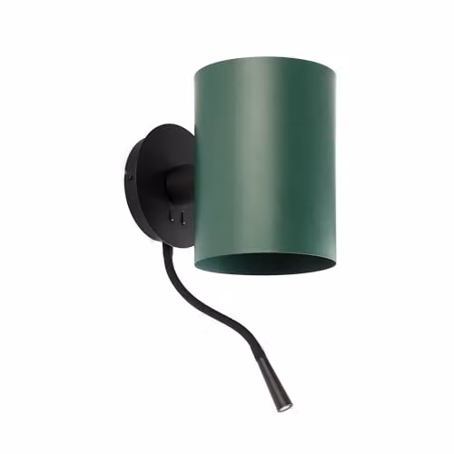 Faro Barcelona Guadalupe Modern Wall Sconce with Reading Light in Black and Green Metal – 1