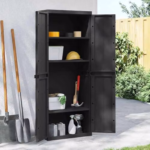 vidaXL Outdoor Storage Cabinet in Black Plastic with Internal Shelves and Lock, W/D/H: 65 x 37 x 165 cm – 2