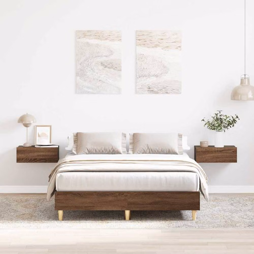 Berkfield Home Double Bed Frame in Brown Oak, Engineered Wood, W/D/H: 135 x 190 cm – 2