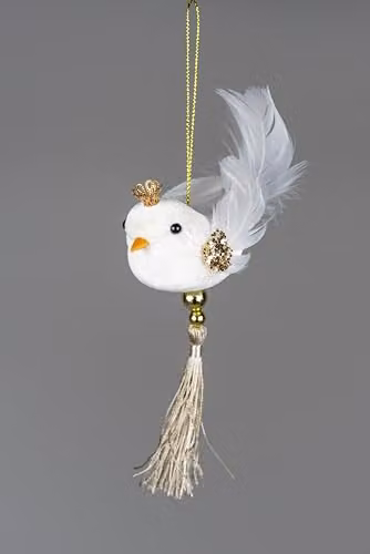 Shatchi White Robin Bird Christmas Hanging Decoration, H 13 cm x W 7 cm – 1