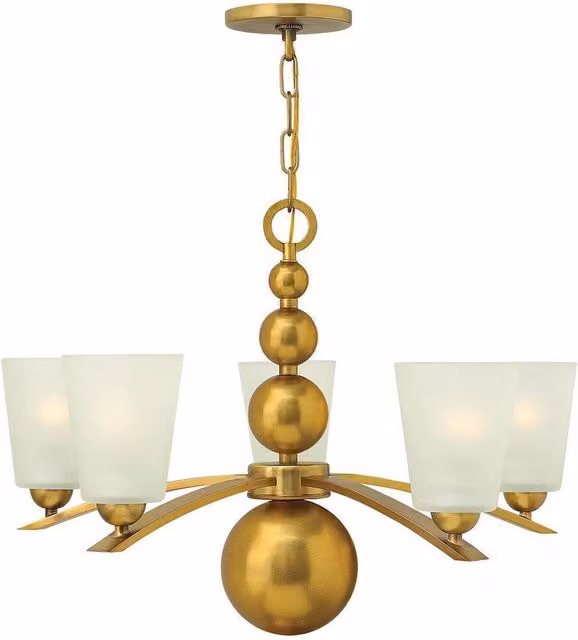 Elstead Zelda 5-Light Multi-Arm Mid-Century Chandelier in Gold/Brass with Transparent Glass Spheres and E27 Sockets