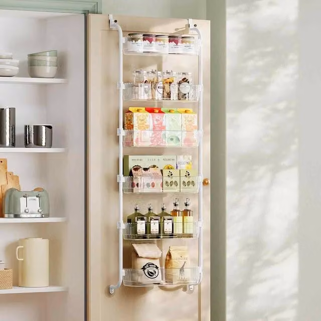 The Bazaarist Over Door Pantry Organiser with 6 Adjustable Transparent Baskets in Clear – 1