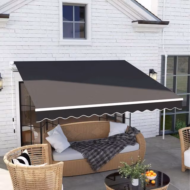 Outsunny Manual Garden Patio Awning in Black, W: 295 cm x D: 250 cm