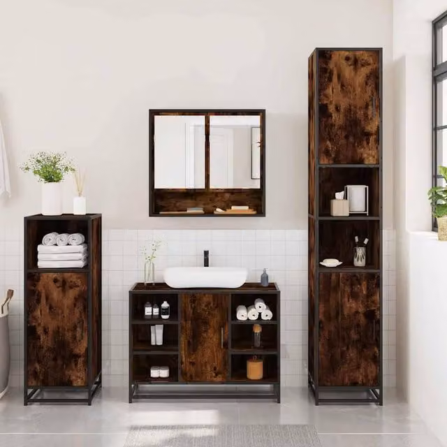 Berkfield Home 3 Piece Industrial Bathroom Furniture Set in Smoked Oak Brown