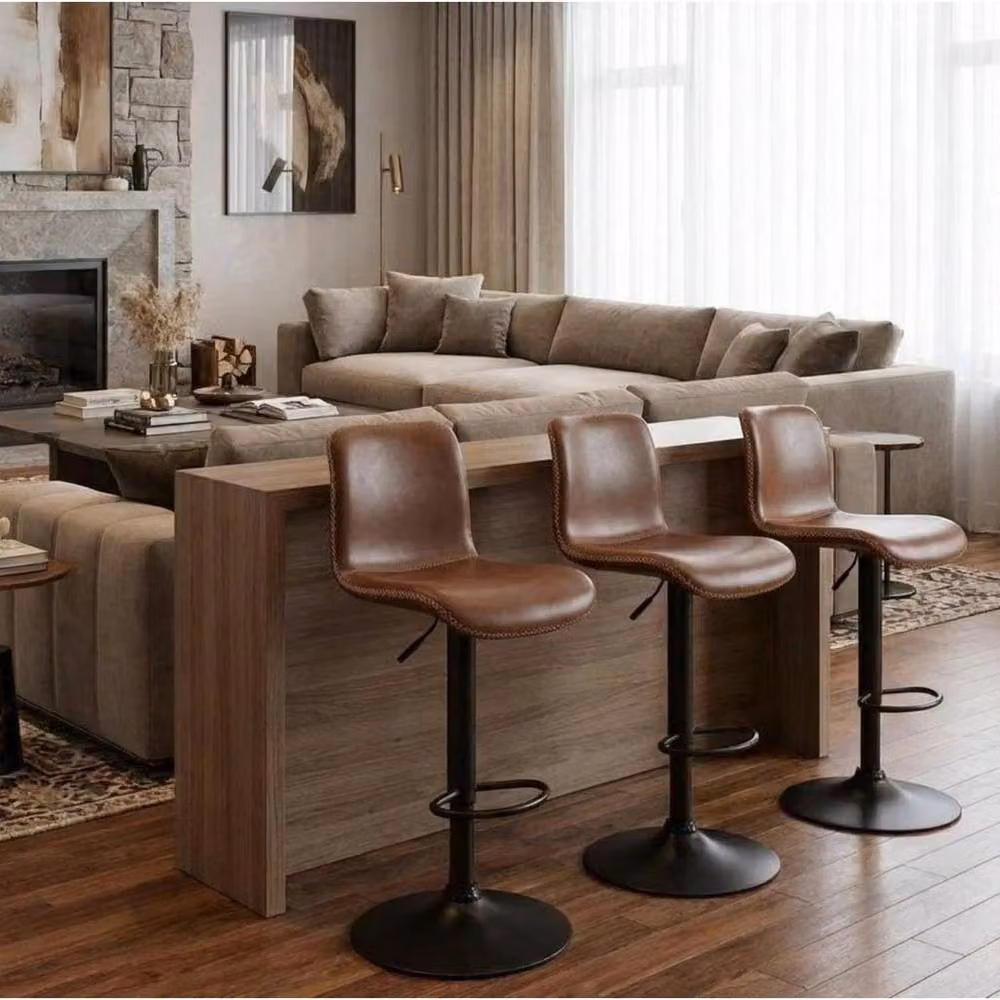 VOGREX Set of 2 Brown Synthetic Leather Swivel Bar Stools with Backs – 3