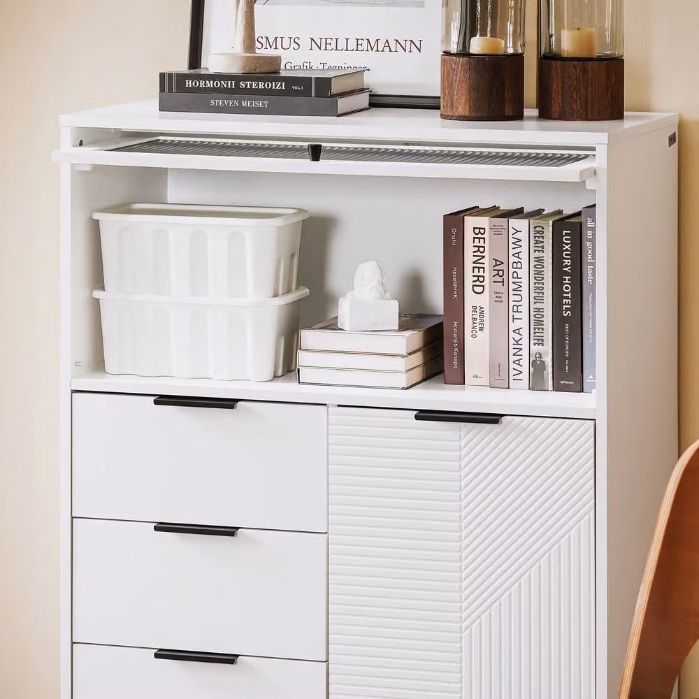 SoBuy Modern White Narrow Sideboard with Glass Details – 3