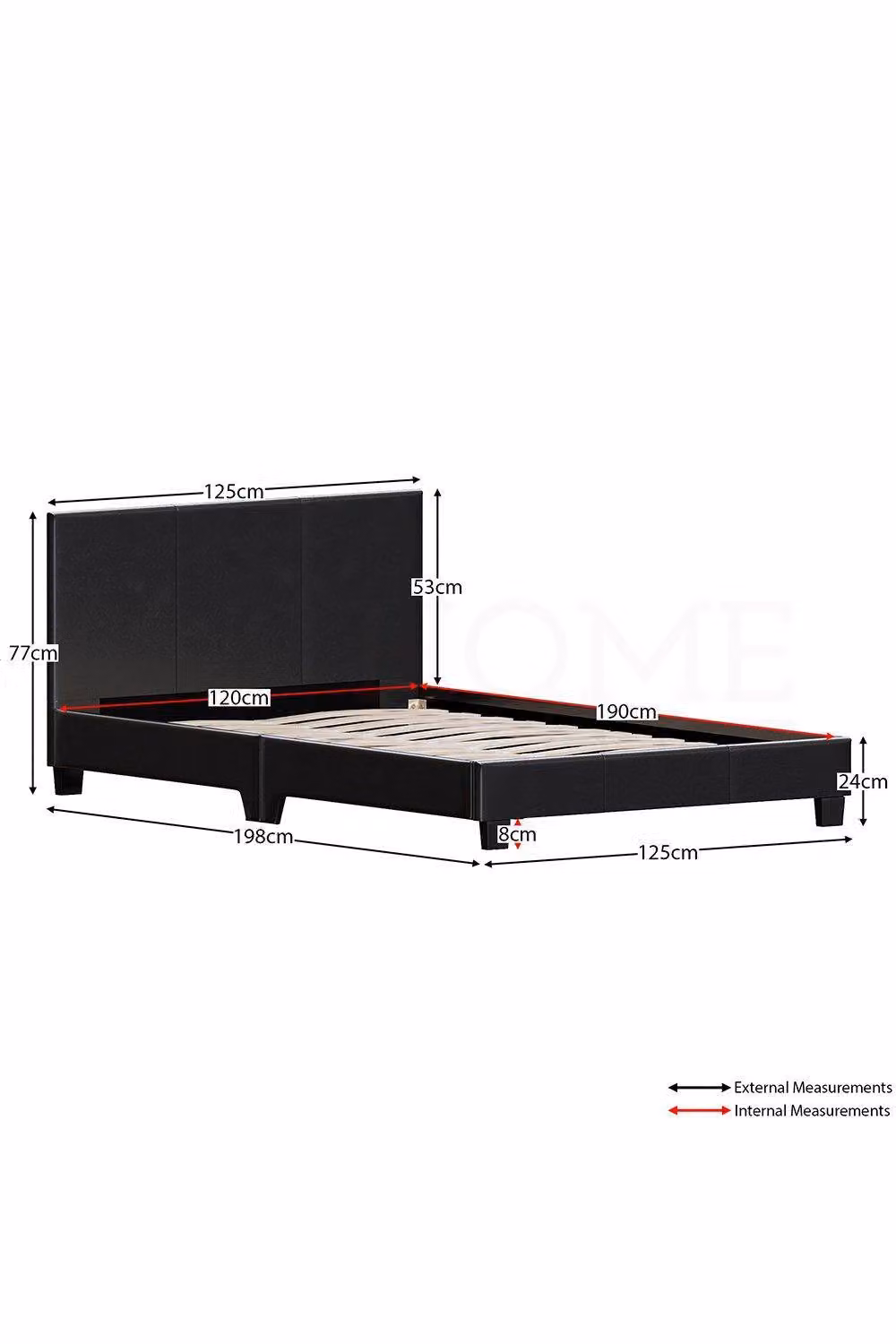 Vida Designs Lisbon Small Double Upholstered Faux Leather Bed Frame, Black, W/D/H: 120 x 200 cm – 2