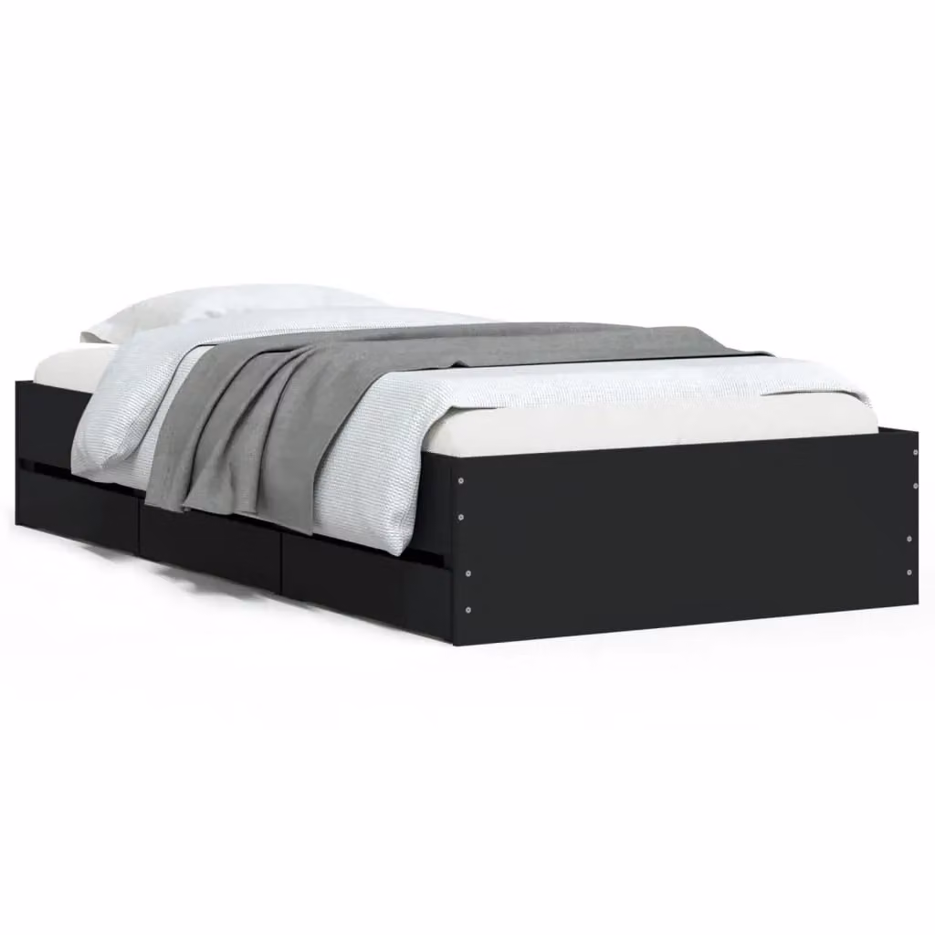 Berkfield Home Modern Bed Frame with Drawers in Black, W/D/H: 100 x 200 cm – 2