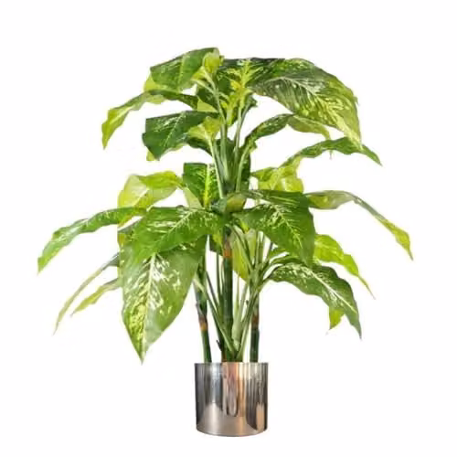 Botanik Realistic Potted Artificial Palm and Tropical Tree in Green, Black and Silver