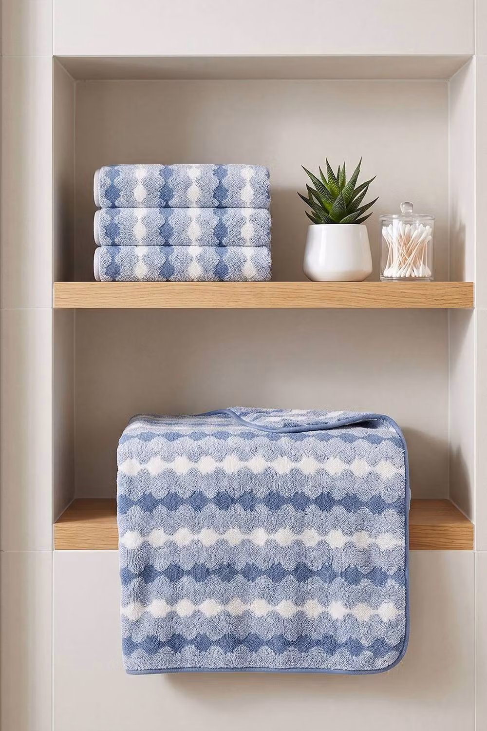 Living and Home Soft 4-Piece Blue Striped Microfibre and Terry Towel Set – 2