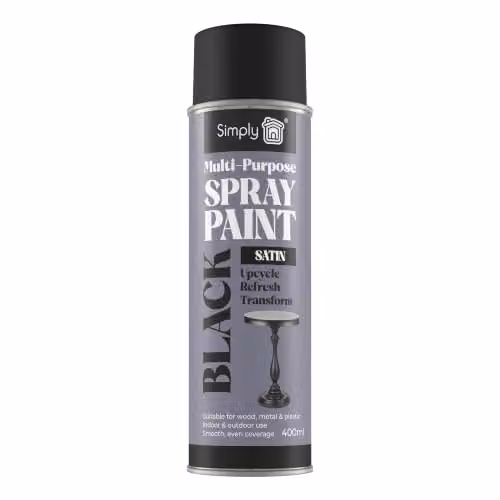 Simply Auto Multipurpose Satin Black Spray Paint 400ml - Quick Drying Weatherproof Aerosol for Wood and Metal