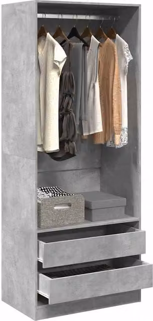 Berkfield Home Wardrobe in Concrete Grey with Hinged Doors and Integrated Drawers, W/D/H: 80 x 50 x 200 cm