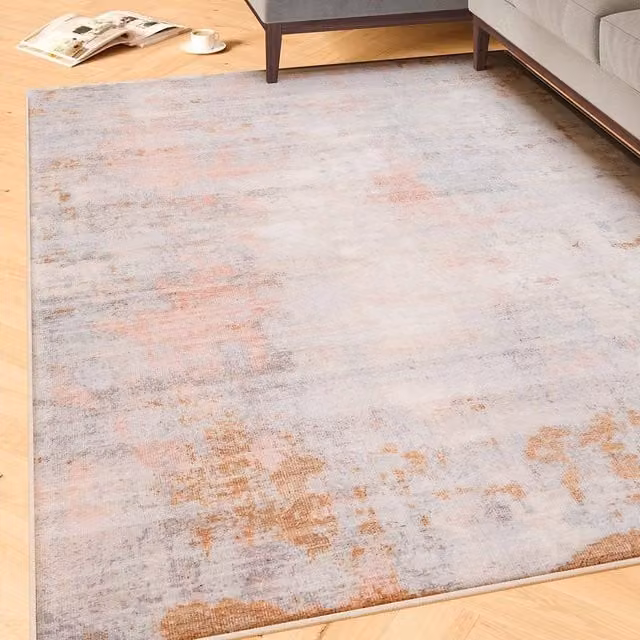 Kukoon Soft Living Machine Washable Abstract Modern Rectangular Rug in Peach and Multicolour, W: 160 cm, L: 230 cm