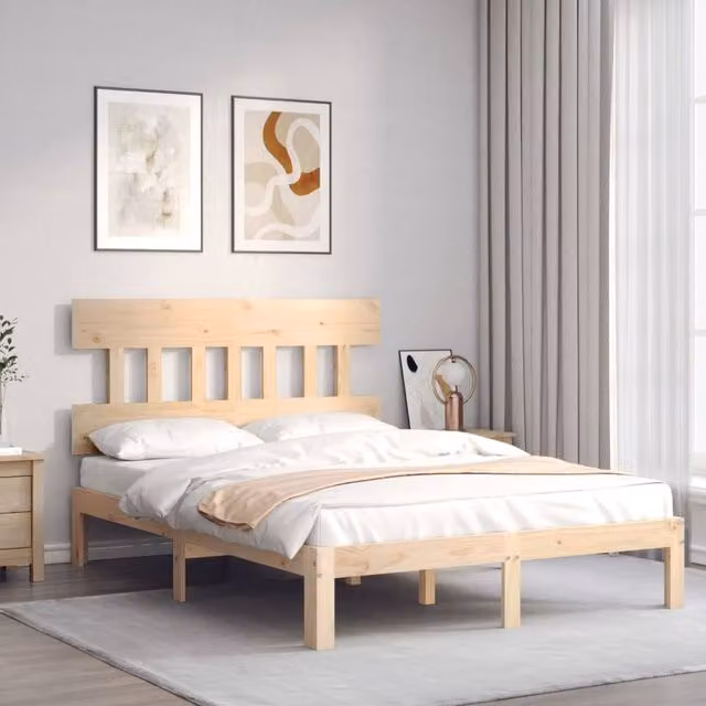 Berkfield Home Beautiful Bed Frame in Beige Solid Pine Wood, W/D/H: 120 x 200 cm – 1
