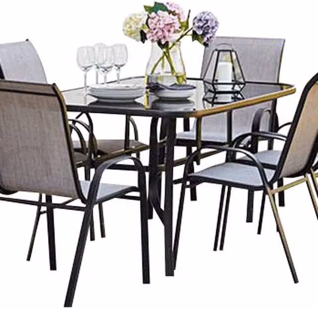Madefor.living Rufford 6 Seat Metal and Glass Garden Dining Set in Grey and Black