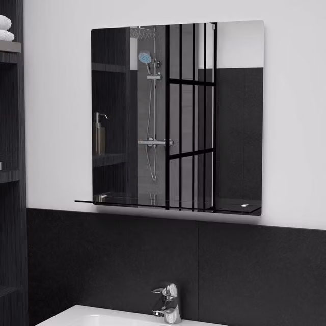 Berkfield Home Square Wall Mirror with Shelf, Silver, W/D/H: 50 x 50 x 1 cm – 1