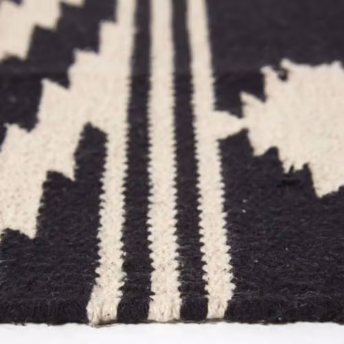 Homescapes Dinan Black and White Cotton Kilim Runner Rug with Fringes W: 66 cm, L: 200 cm – 7