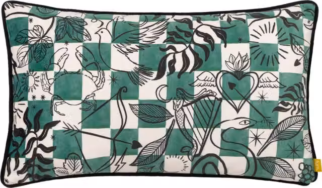 Make it a Home Mythos Green and Natural Velvet Piped Rectangular Cushion