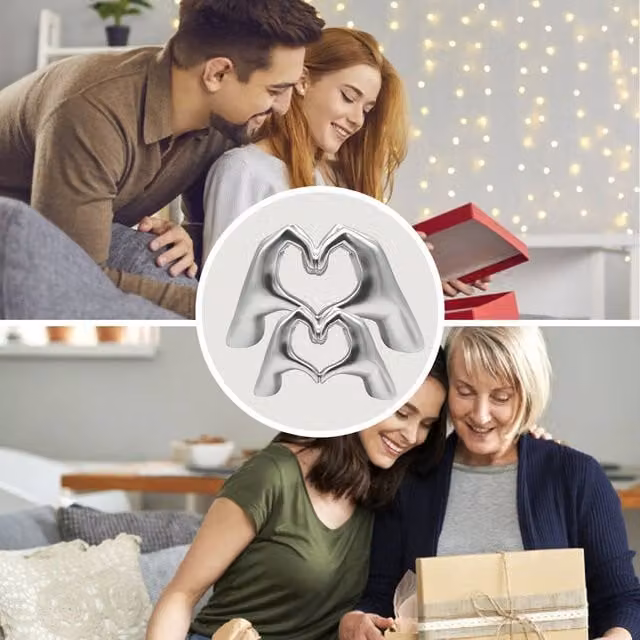 Huhote Silver Resin Heart Hands Love Gesture Sculpture Set of 2 for Home or Office Decor – 1