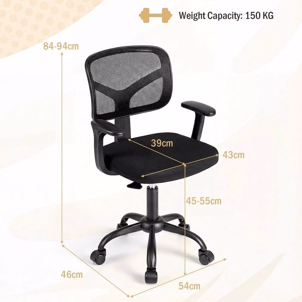 Kelvenix Black Fabric Swivel Task Chair with Armrests and Castors for Home Office or Bedroom – 2