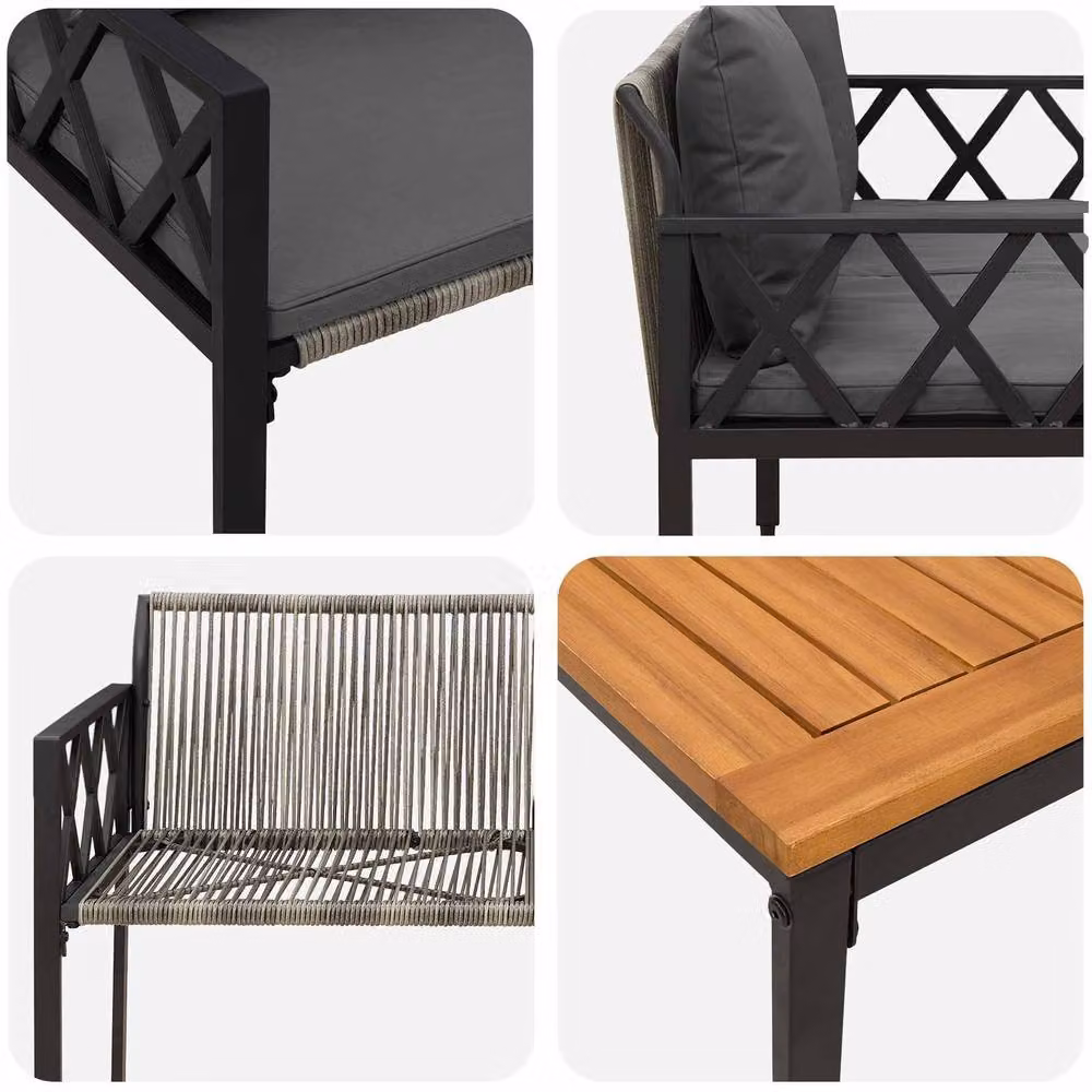 Berkfield Home 4 Piece Modern Outdoor Furniture Set in Grey with Acacia Wood and Powder Coated Steel – 4