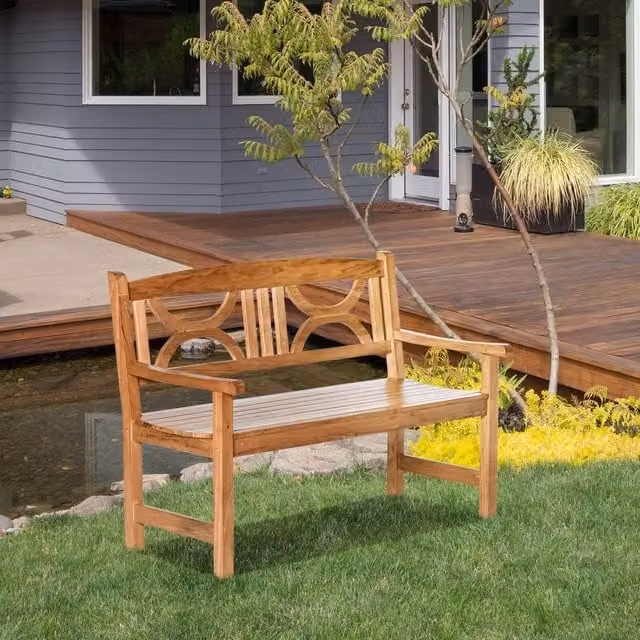 OUTSUNNY 2-Seater Wooden Garden Bench in Brown – 1
