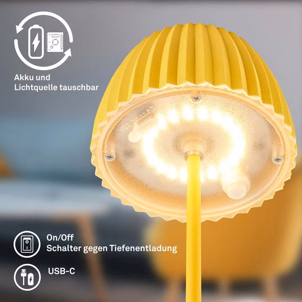 Briloner Riffle Mini Rechargeable LED Table Lamp, Yellow, W/D/H: 8.5 x 8.5 x 20 cm – 5