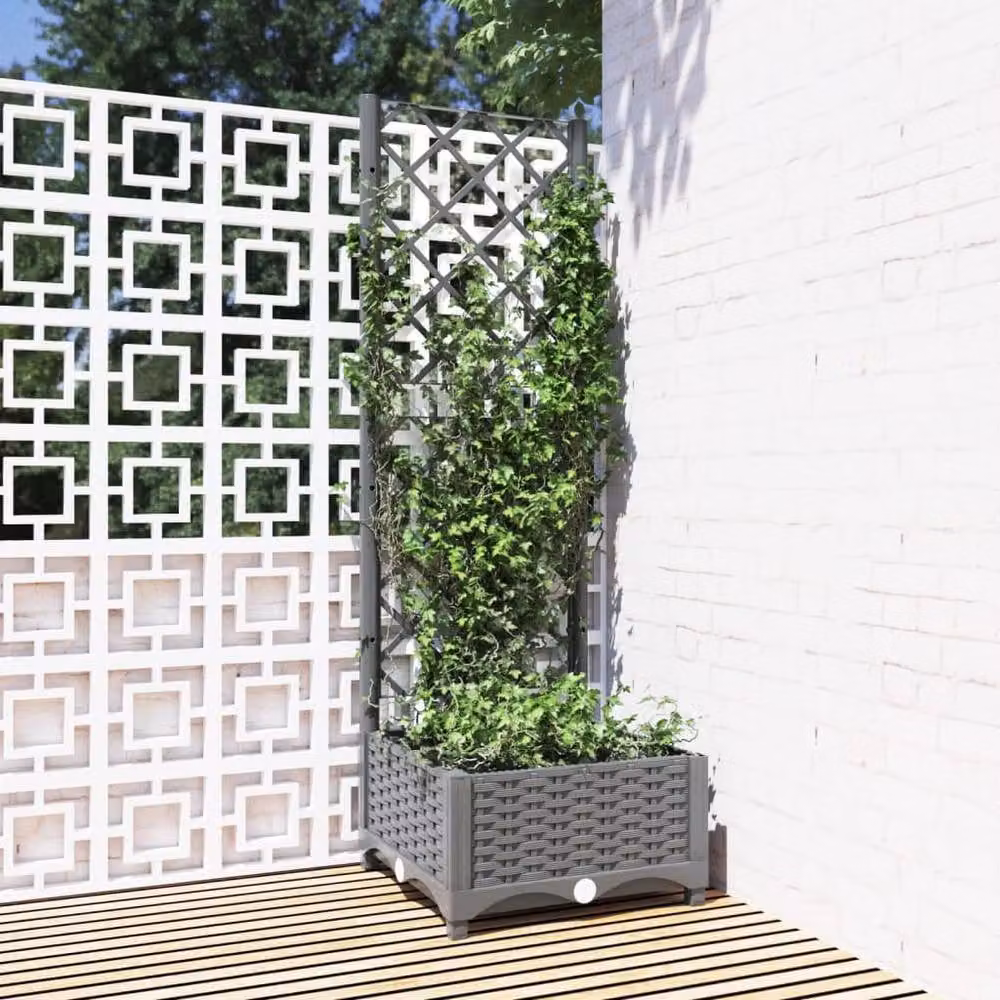 Berkfield Home Garden Planter with Trellis in Light Grey, W/D/H: 40 x 40 x 121.5 cm – 2