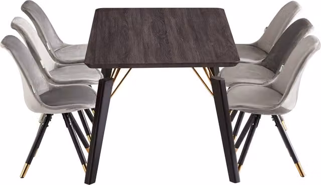 Life Interiors Sofia Cosmo LUX Modern Rectangular Dining Set with Table and 6 Chairs in Dark Grey, Black and Gold