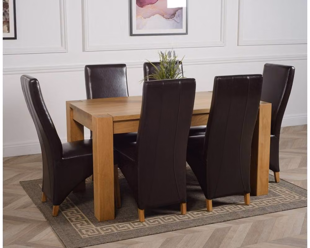 Thats Furniture Kuba Oak Dining Table and 6 Lola Brown Leather Chairs Set, W: 150 cm, D: 85 cm, H: 78 cm – 5